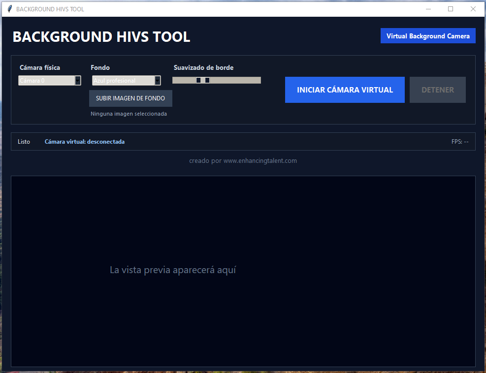 Captura real de la aplicación BACKGROUND HIVS TOOL